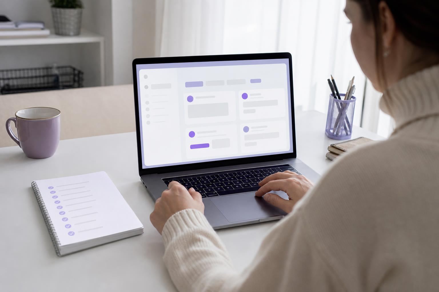 Personne suivant un tutoriel pas à pas sur un ordinateur portable